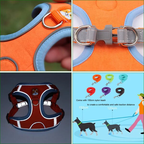 New Dog Leash And Harness Set Pet Dog Harness And Leash Set Adjustable Puppy Cat Harness Vest Reflective Walking No Pull Lead Leash For Small Dogs Chihuahua - Image 4