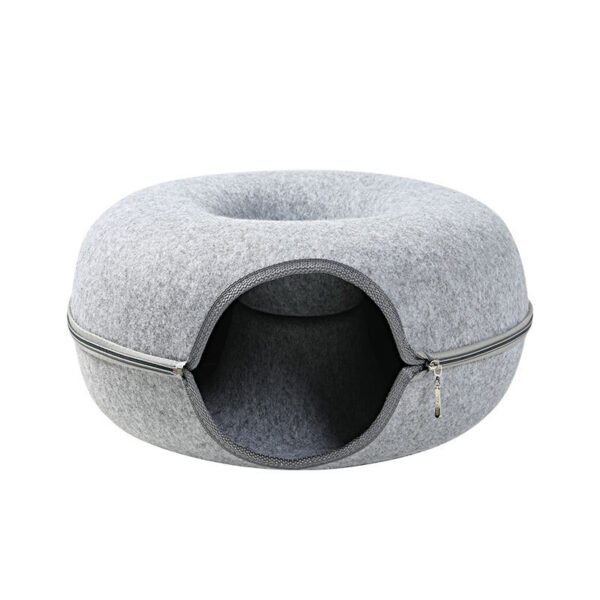 Four Seasons Available Cat Nest Round Woolen Felt Pet Dual-use Cat Nest Tunnel Interactive Training Toy Grey Felt Cat Nest - Image 10