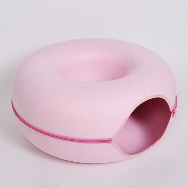 Four Seasons Available Cat Nest Round Woolen Felt Pet Dual-use Cat Nest Tunnel Interactive Training Toy Grey Felt Cat Nest - Image 2